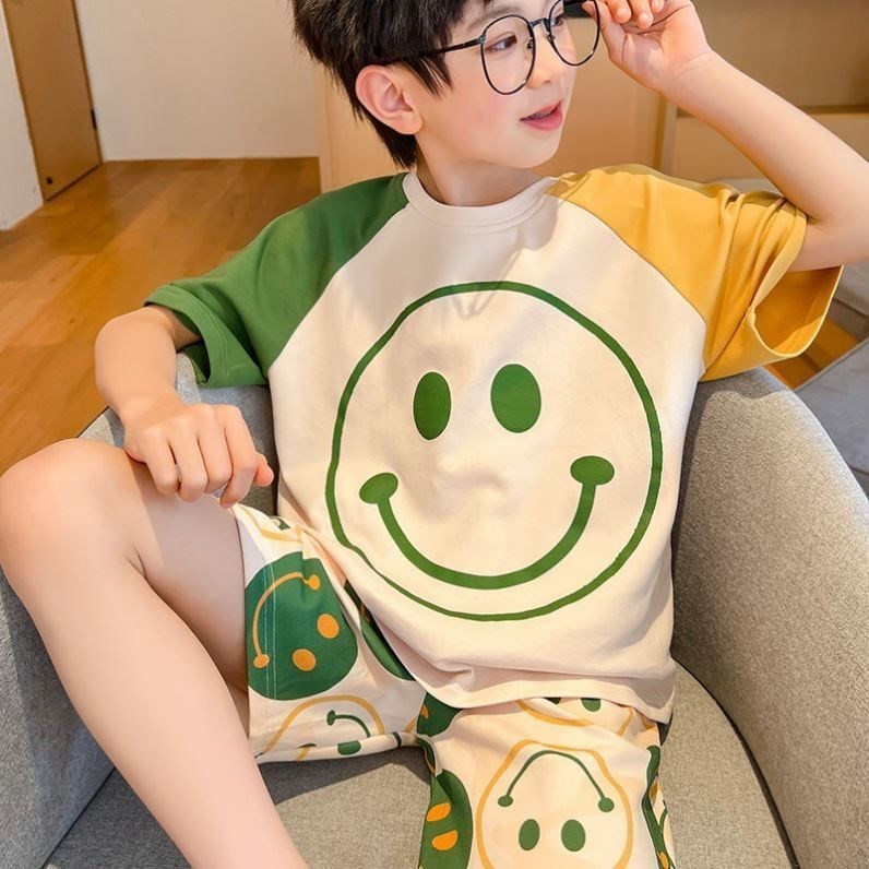 Trẻ Em Bộ Đồ Ngủ Trẻ Em Bé Trai Mùa Hè Mỏng Phong Cách Nguyên Chất Cotton Ngắn Tay Mùa Hè Bé Trai Homewear Vừa Lớn Trẻ Em Bộ Đồ Thời Trang Trẻ Em