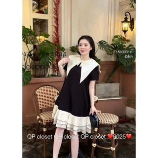[Maysstore2020] Đầm đen tay ngắn cổ sen nhọn lai bèo tiểu thư 1503