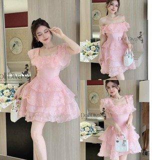  Váy Tơ Óng Đính Hoa xoè tầng với họa tiết cắt Laze siêu nét Dolldiva Dress