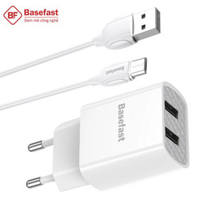 Bộ sạc nhanh micro 2 cổng usb basefast - combo củ kèm cáp sạc 2.1a cho samsung xaomi oppo...