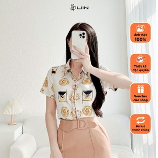 Áo Sơ Mi Nữ Cộc Tay Họa Tiết Hoàng Gia Liin Clothing Thời Trang Công Sở Cao Cấp - SMC050PRI-S23