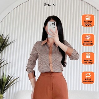 Áo Sơ Mi nữ cao cấp hoạ tiết Răng Sói Nâu kiểu dáng thanh lịch SM3255