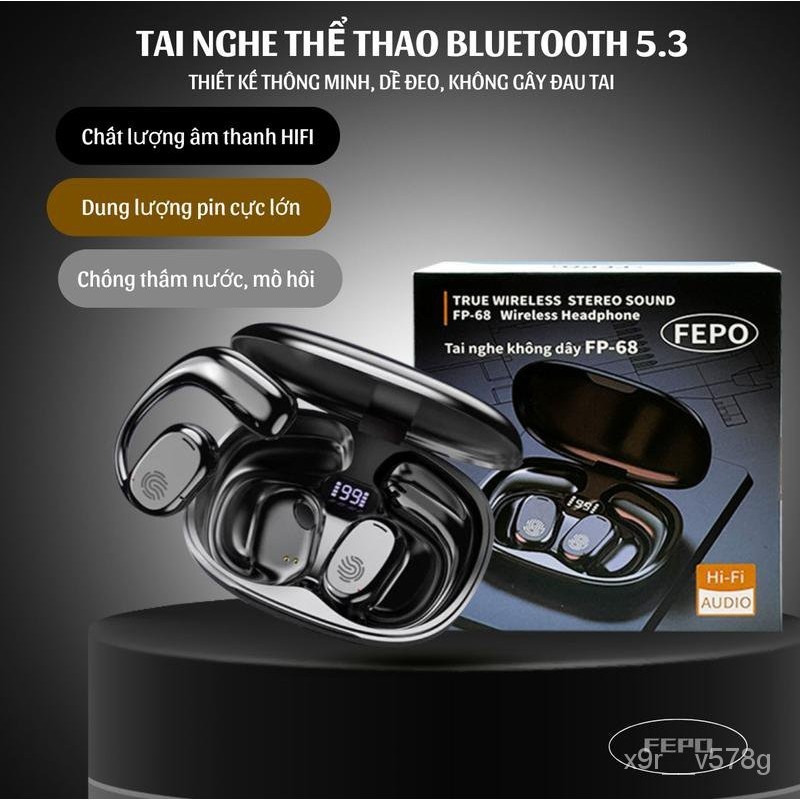 Tai nghe thể thao FEPO  bluetooth phiên bản 5.3,  kết nối mọi thiết bị  ,tích hợp đèn led kháng nước, mồ hôi, thoải mái