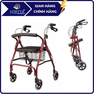 Xe tập đi cho người già, có ghế ngồi, bánh xe lớn dễ di chuyển, khung thép chắc chắn, có giỏ đựng đồ, chính hãng Nikita