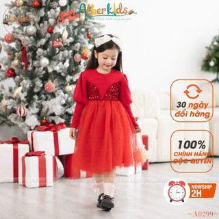  Váy bé gái ALBERKIDS dài tay đỏ đen phối lưới sao công chúa xinh đẹp cho trẻ em 2,3,4,5,6,7,8,9,10,11,12 tuổi  A0299  