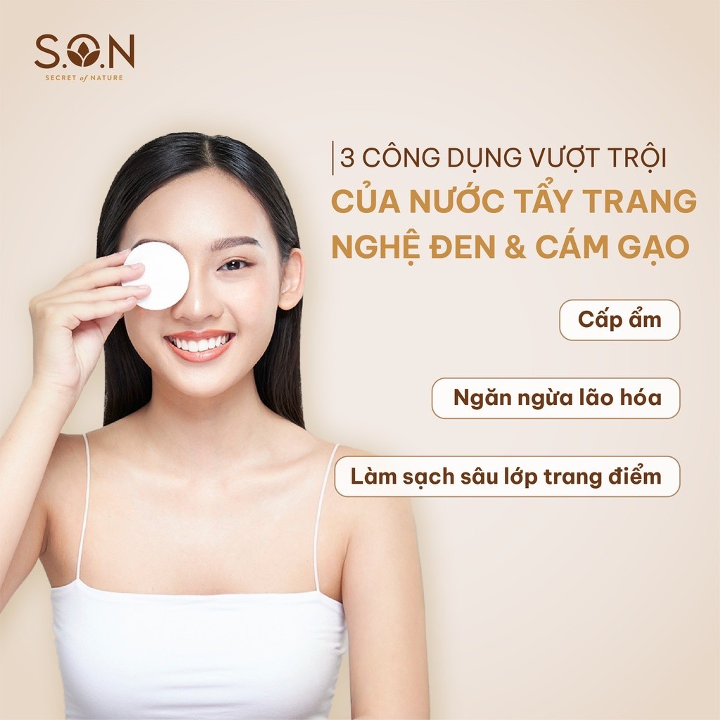 Combo Nước tẩy trang và sữa rửa mặt nghệ đen và gạo S.O.N 100ml/chai