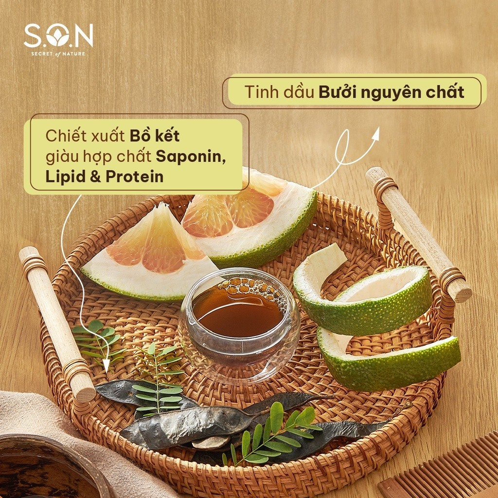 Combo 2 chai Dầu gội bồ kết & bưởi S.O.N giảm gãy rụng, giảm gàu, dưỡng mượt tóc 250ml/chai