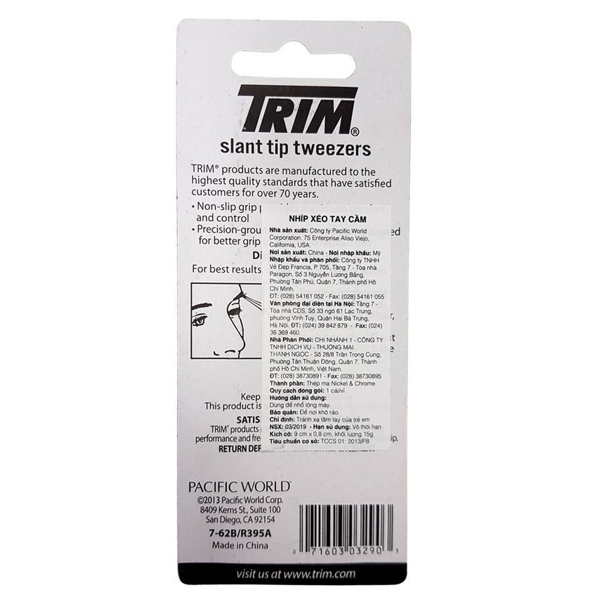 Nhíp nhổ lông mày Hiệu TRIM Cao Cấp - Nhíp Xéo Tay Cầm