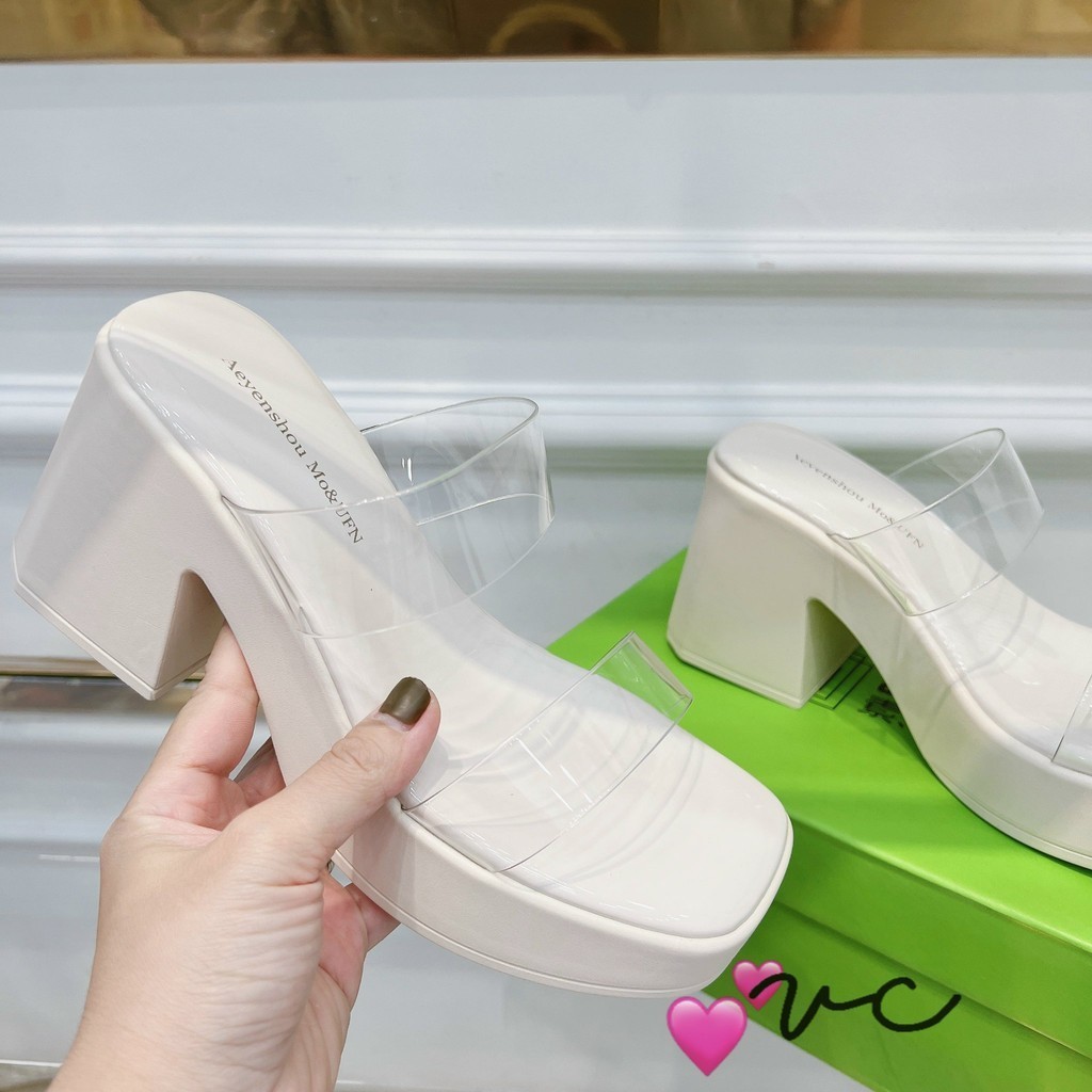 Guốc mica 2 quai gót 7cm fullbox