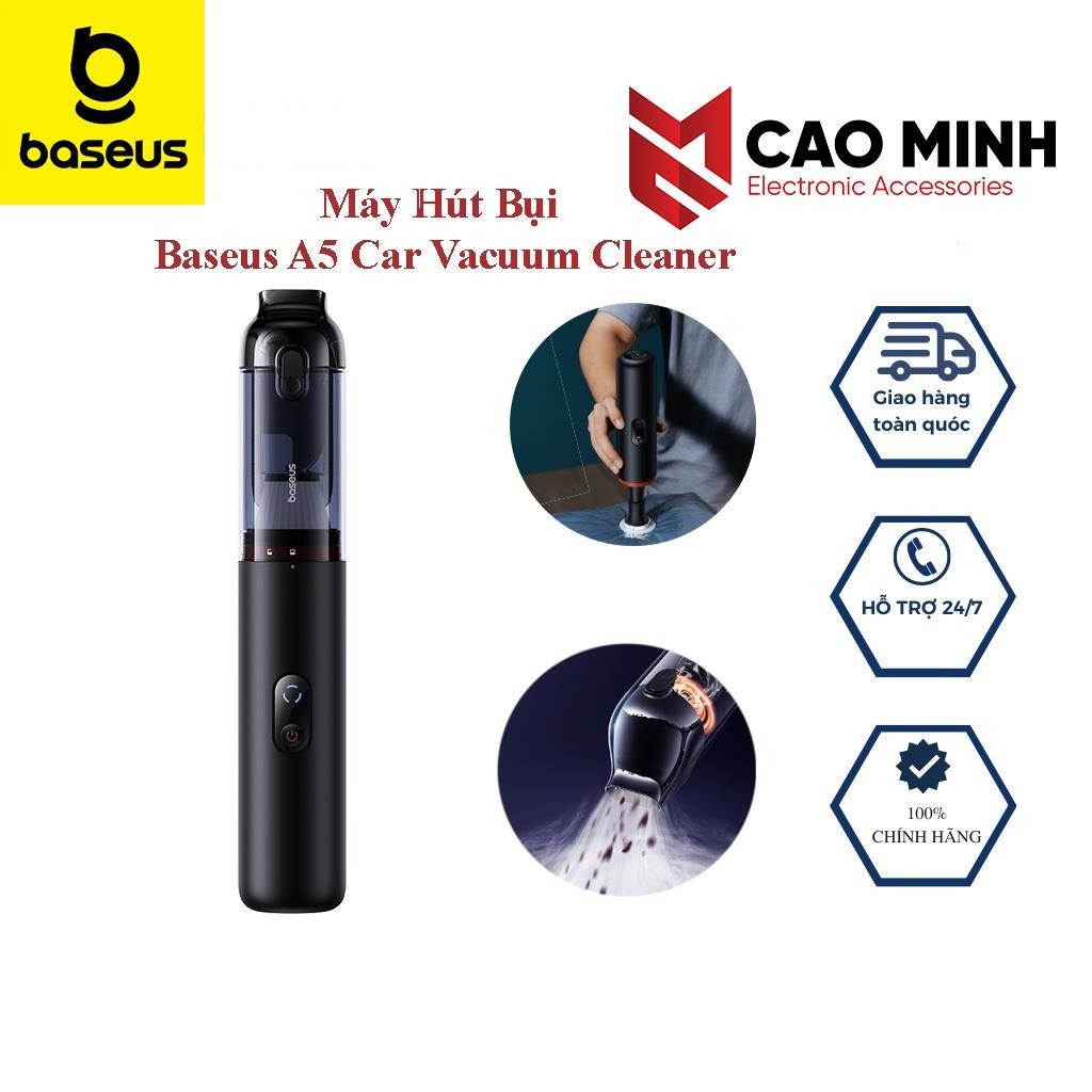Máy hút bụi Baseus A5 lực hút 16Kpa, công suất 130w, pin 7500mah cao cấp, chính hãng - Cao Minh Plus