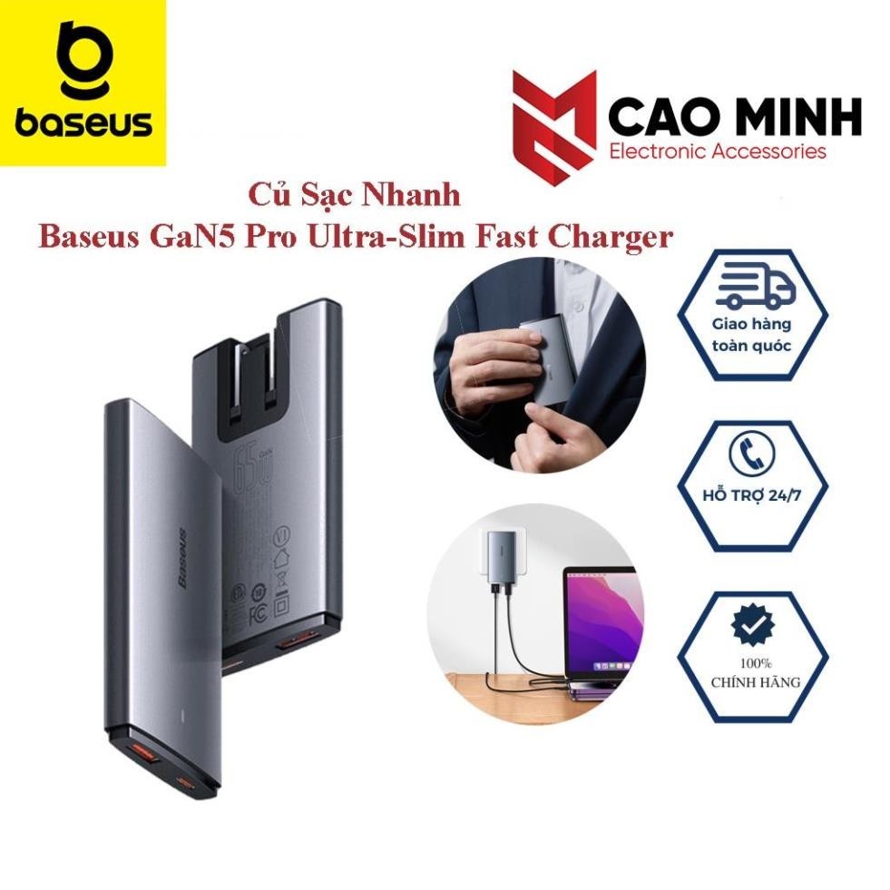 Bộ Sạc Baseus GaN5 Pro Ultra-Slim Fast Charger 65w siêu mỏng nhẹ , nhỏ gọn, kèm cáp sạc C to C 100w