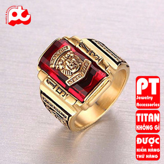 Nhẫn nam cao cấp thời trang inox titan thép không gỉ sư tử 1973 trangsucpt đá đỏ màu PTNNA218