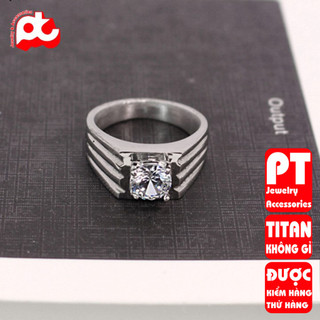 Nhẫn nam inox cao cấp thời trang titan cao cấp thời trang titan thép không gỉ 3 sọc đính xoàn PTNNA229
