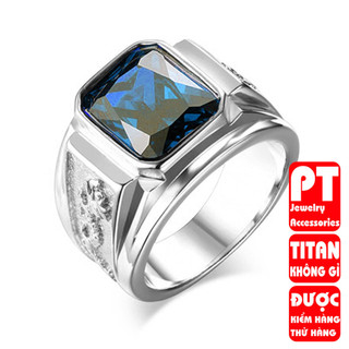 Nhẫn nam titan thép không gỉ inox cao cấp thời trang cham rồng trangsucpt đá xanh dương PTNNA250