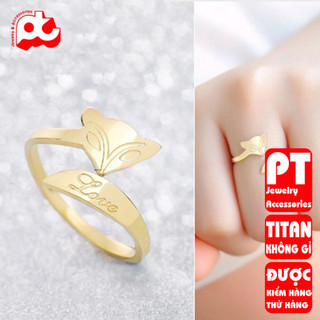 Nhẫn titan nữ freesize cáo love cách điệu cao cấp thép không gỉ titanium trangsucpt