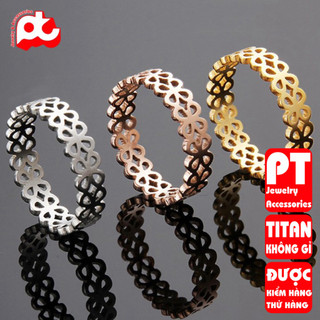 Nhẫn titan nữ cỏ 4 lá rỗng cách điệu cao cấp thép không gỉ titanium