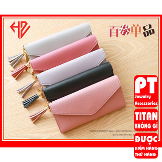 [ CỰC ĐẸP] BÓP VÍ DÀI NỮ CẦM TAY VD137 KHÓA BẤM KẾT HỢP TUA PHỤ KIỆN XINH XẮN