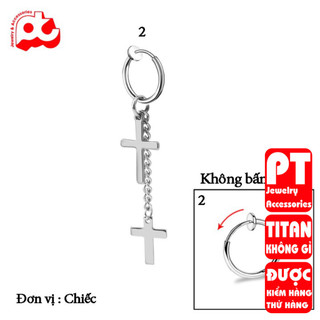Bông tai nam inox cao cấp 1 chiếc kpop tòn ten hình thánh giá không bấm lỗ tai trangsucpt PTBTNA33