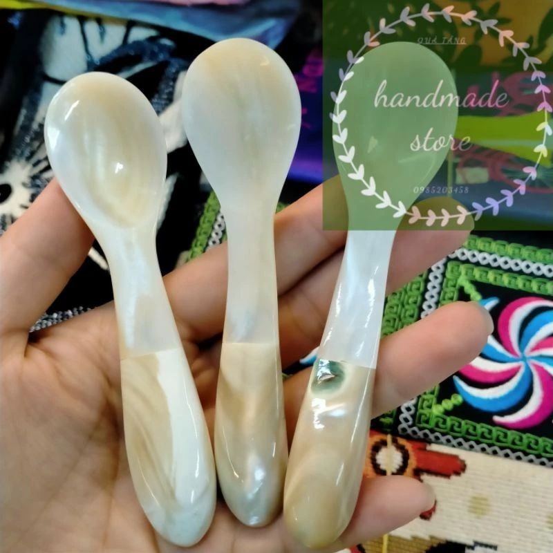 Thìa/Muỗng cà phê bằng vỏ trai cán ốc xanh cao cấp