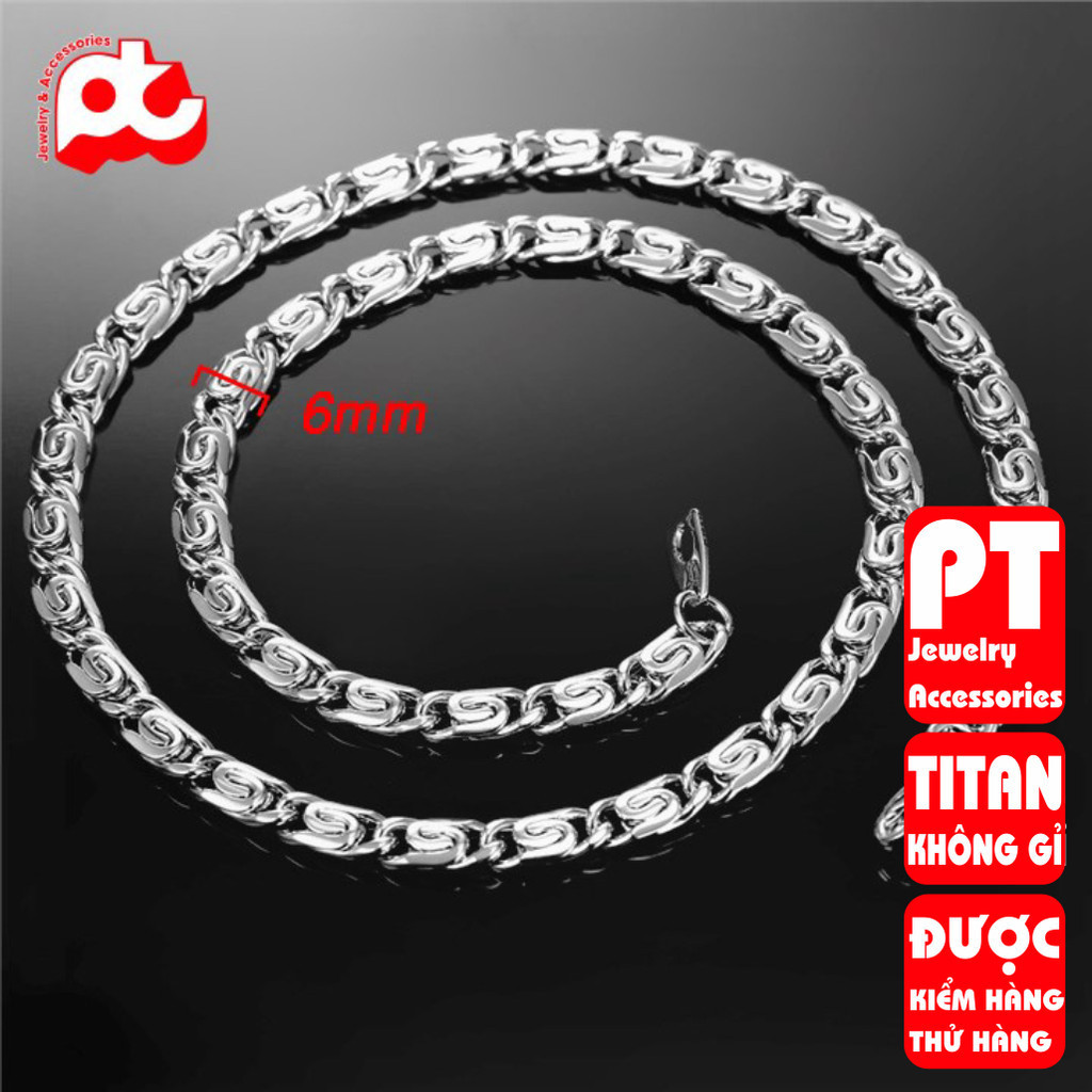 Dây chuyền nam cao cấp thời trang rẻ đẹp titan thép không gỉ kiểu xoắn ốc cỡ inox trangsucpt cỡ 6mm màu trắng PTDCNA156