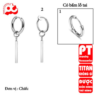Bông tai nam không gỉ inox 1 chiếc kpop thanh trụ vuông phụ kiện bấm lỗ tai trangsucpt PTBTNA09