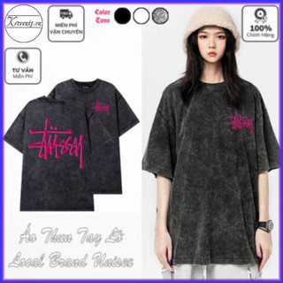 Áo Thun Tay Lỡ STUSSY CHỮ HỒNG Local Brand Cotton 100% form rộng nam nữ Unisex (AT7040L - Full Box) (KREVENTS)  (Krevent