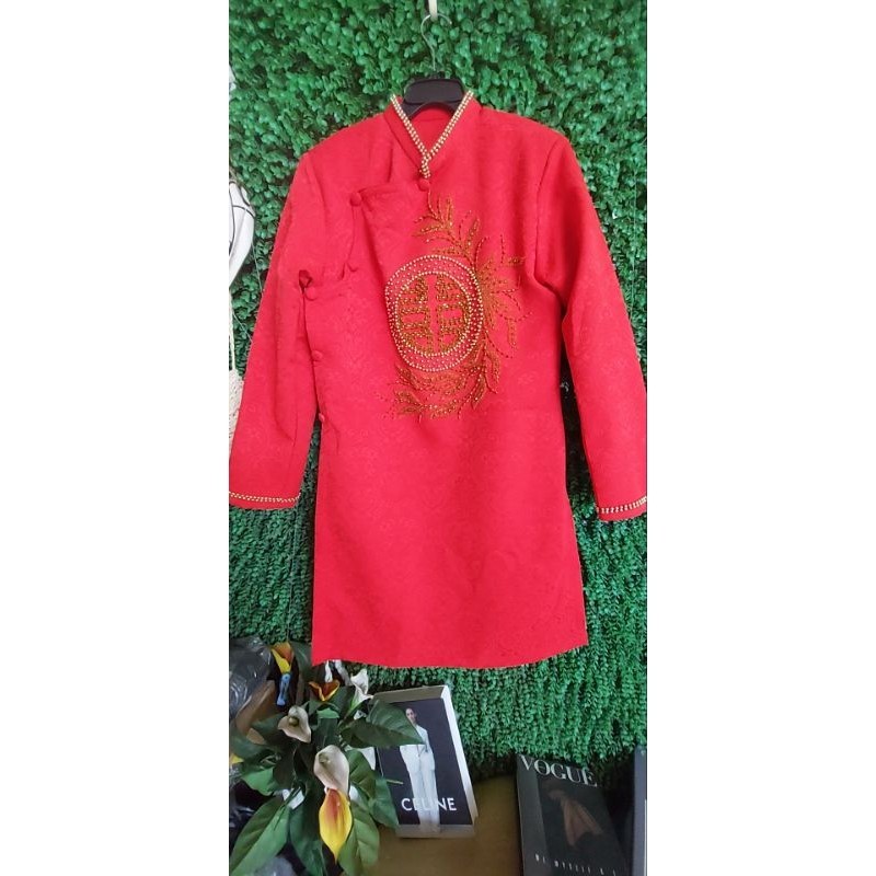 áo dài nam gấm đỏ size M new