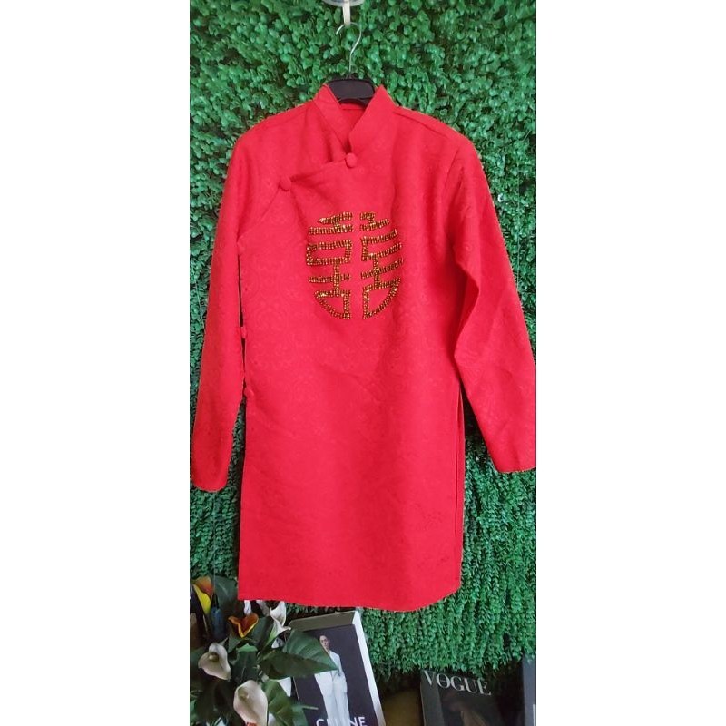 áo dài nam gấm đỏ size M new