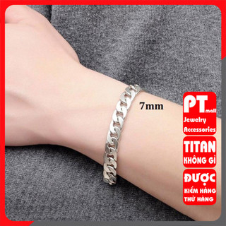 Lắc tay cao cấp titan nam kiểu lặc 7mm đẹp sang trọng inox thép không gỉ PT JEWELRY màu trắng