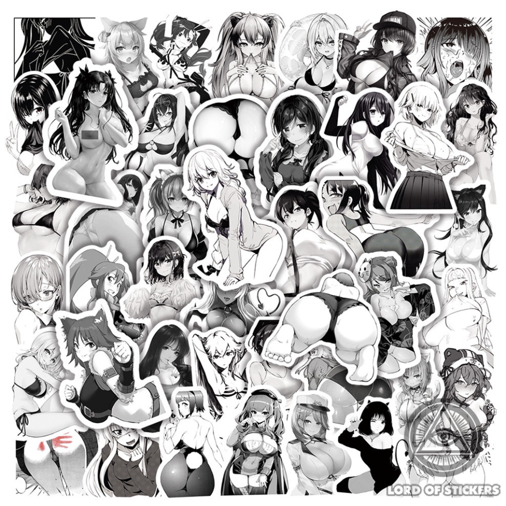 Set 100 Hình Dán Sexy Waifu Hentai Ecchi Anime Girl Sticker Đen Trắng Chống Thấm Nước Dán Mũ Bảo Hiểm, Laptop, Vali, Sổ