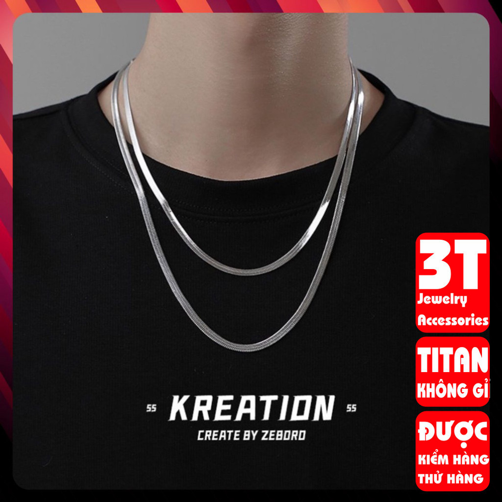 Dây chuyền nam nữ titan cao cấp dây mì dẹp trangsucpt 4mm màu trắng PTDCNA43 3T