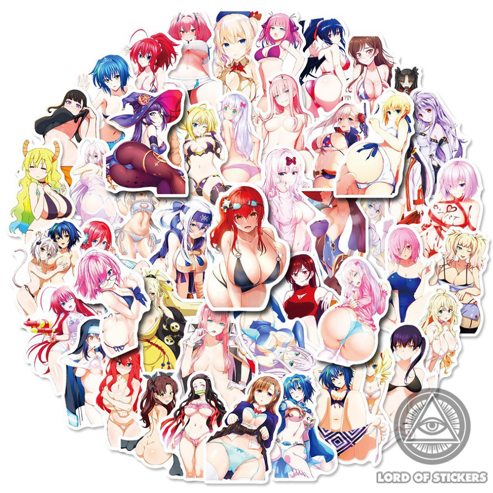 Set 50 Hình Dán Sexy Anime Girl Sticker Hentai Ecchi Waifu Chống Thấm Nước Trang Trí Mũ Bảo Hiểm, Laptop, Ván Trượt, Sổ