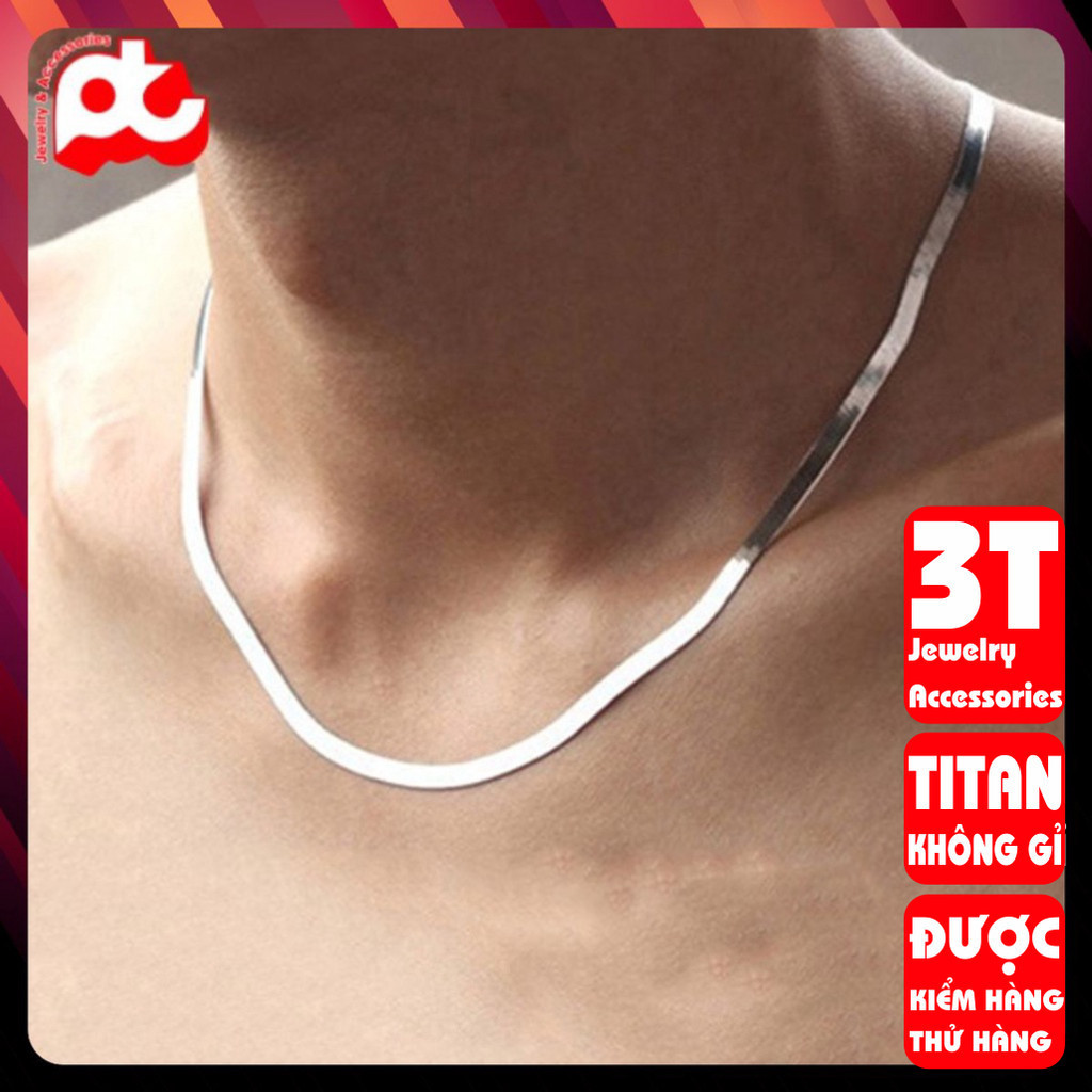 Dây chuyền nam titan cao cấp dây mì dẹp trangsucpt 3mm màu trắng PTDCNA43