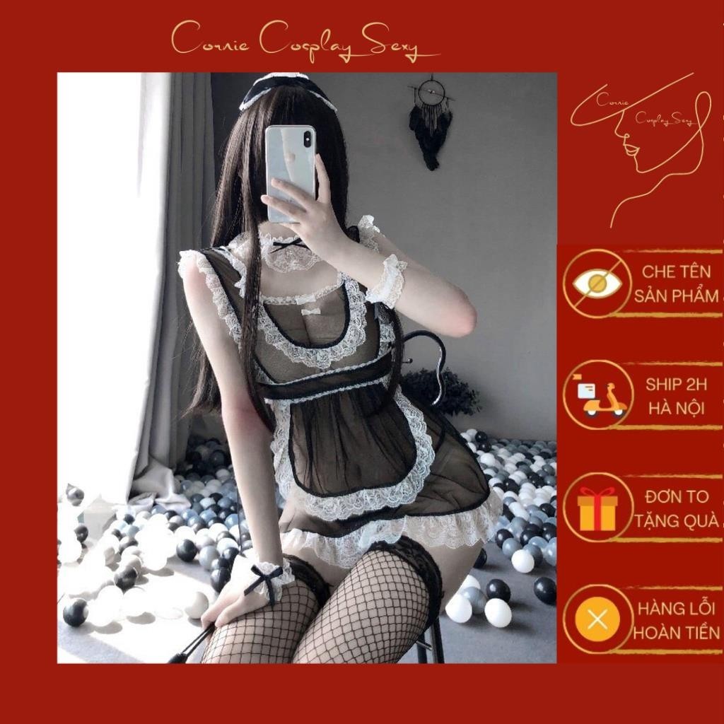 Váy ngủ cosplay hầu gái ren xuyên thấu sexy, đồ ngủ cosplay hầu gái anime Cornie Cosplay Sexy - CP44