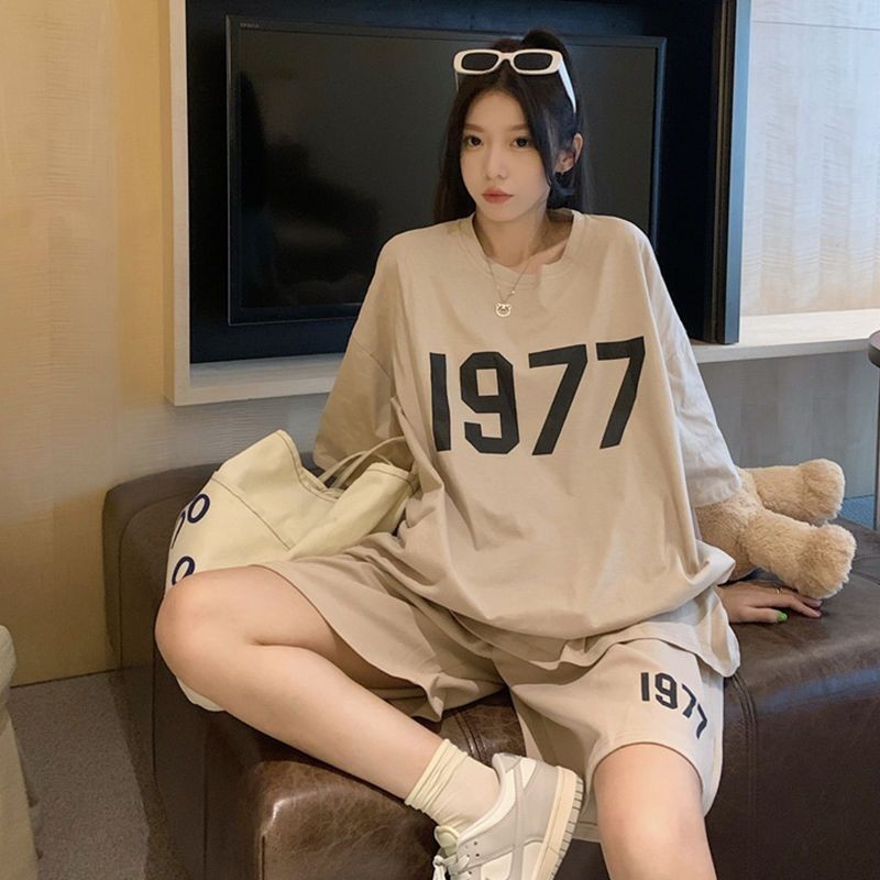 (Order) Bộ thể thao mùa hè 2024 Quảng Châu áo thun Tee 1977 + quần short lưng thắt dây