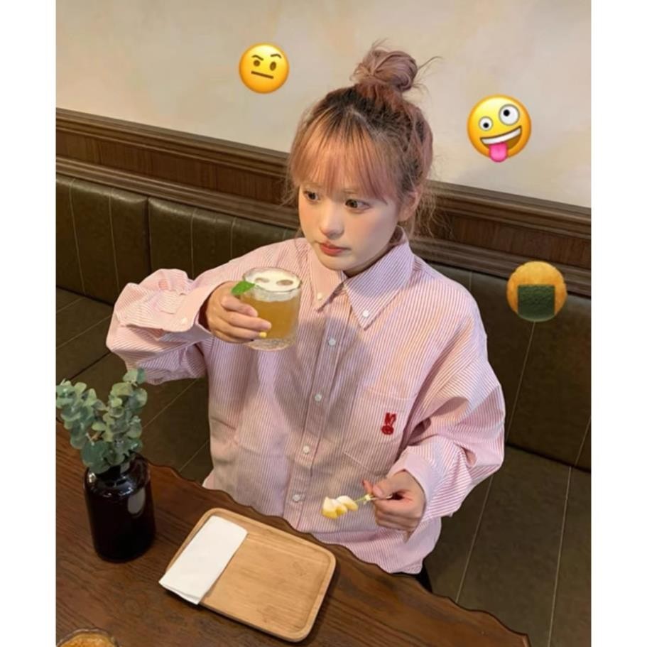 Áo Sơ Mi Nữ Tay Dài Thêu Thỏ Dễ Thương , Áo Sơ Mi Họa Tiết Sọc Kẻ Nhỏ Phong Cách Hàn Quốc Ruby's Housee | BigBuy360 - bigbuy360.vn
