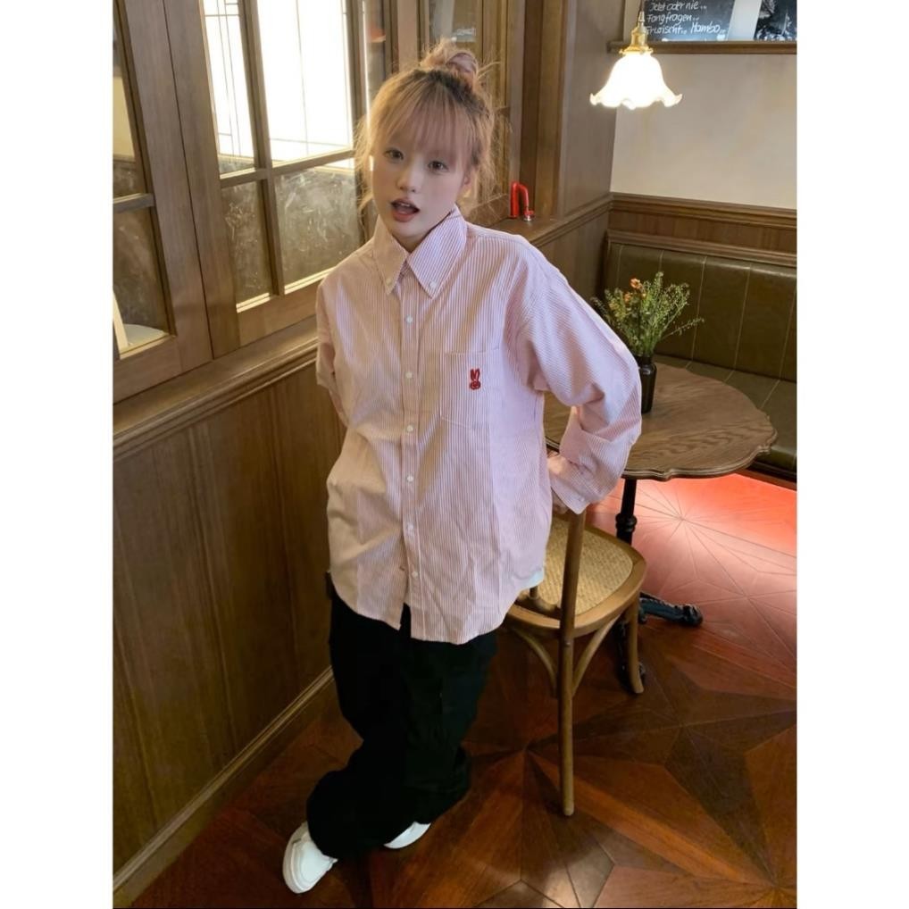 Áo Sơ Mi Nữ Tay Dài Thêu Thỏ Dễ Thương , Áo Sơ Mi Họa Tiết Sọc Kẻ Nhỏ Phong Cách Hàn Quốc Ruby's Housee | BigBuy360 - bigbuy360.vn