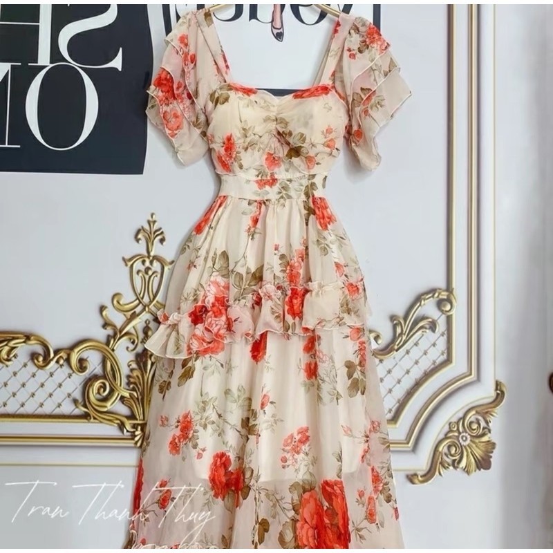 Váy hoa có mút ngực - đầm maxi hoa - Váy maxi
