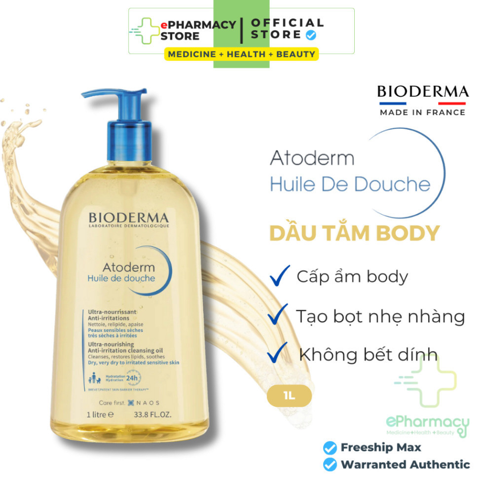 Dầu Tắm Bioderma Atoderm Huile De Douche giúp làm sạch, làm dịu và dưỡng ẩm dành cho da khô, da nhạy cảm 1L
