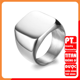 Nhẫn nam titan cao cấp thời trang rẻ đẹp kiểu mặt trơn vuông to PT JEWELRY màu trắng inox thép không gỉ PTNNA24