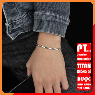 Vòng Tay Nam Lắc Tay Unisex Thời Trang Vòng Tay Nam Nữ Basic PT JEWELRY Màu Bạc Đen Titan - Vòng Tay Xích Trơn