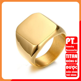 Nhẫn nam titan cao cấp thời trang rẻ đẹp kiểu mặt trơn vuông to soyong màu mạ vàng inox thép không gỉ PTNNA25