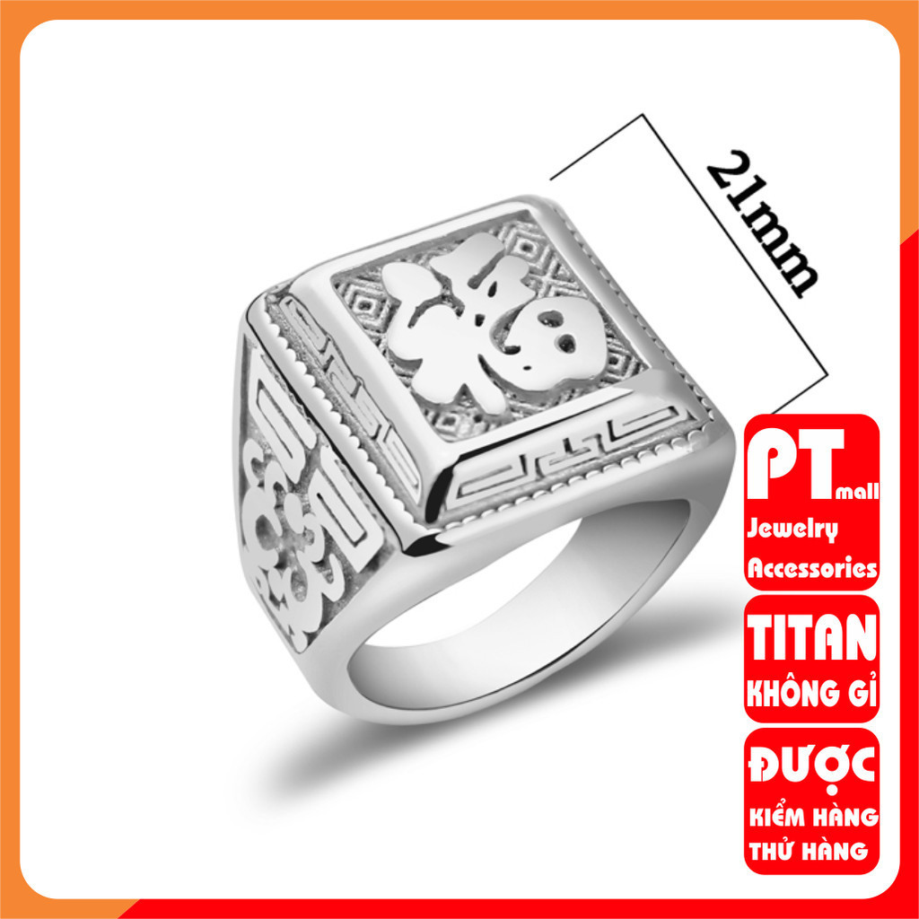 Nhẫn nam titan cao cấp thời trang rẻ đẹp kiểu chữ Phước bảng to soyong inox thép không gỉ PTNNA01