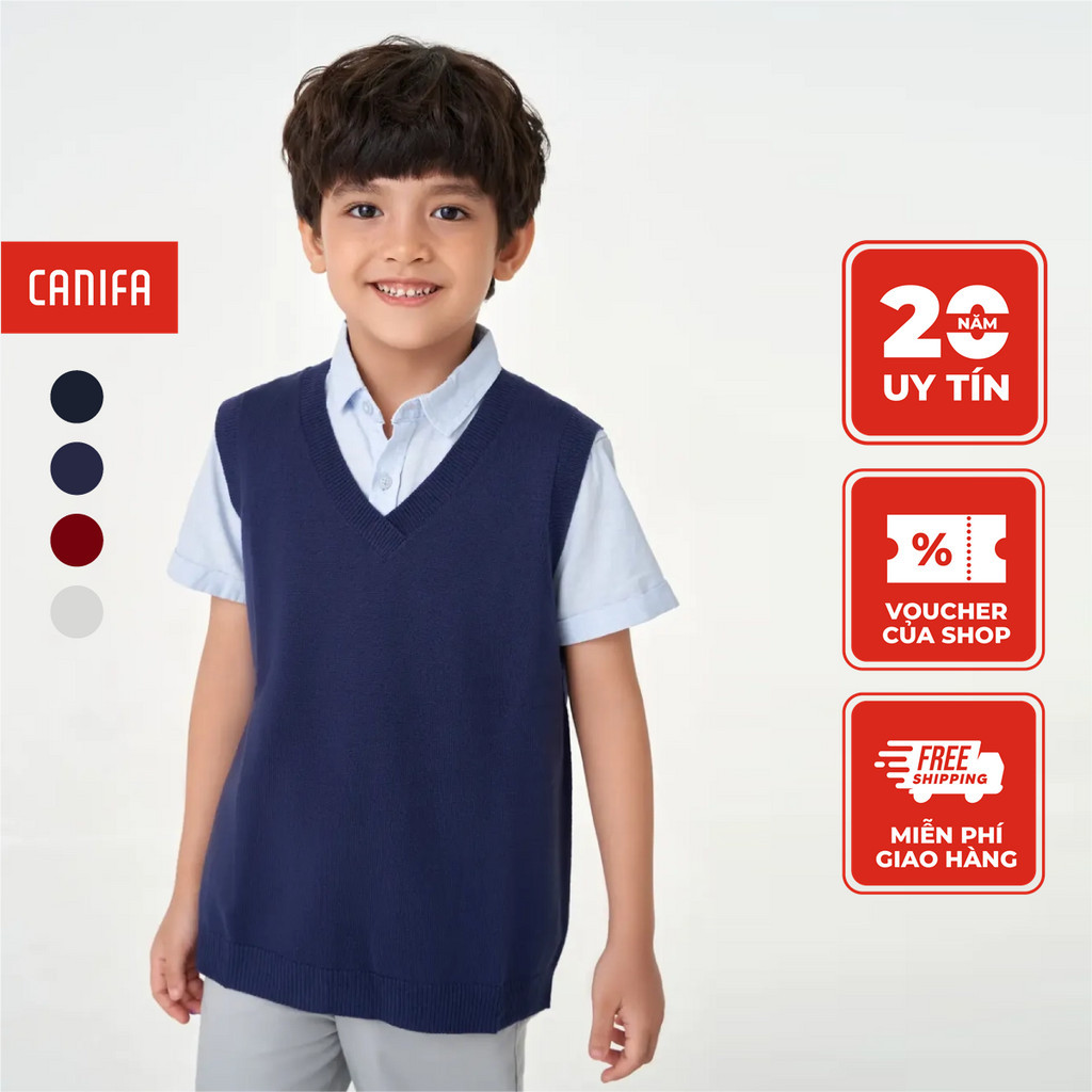 Áo len bé trai CANIFA áo gilet không tay cổ V basic 2TE23W001