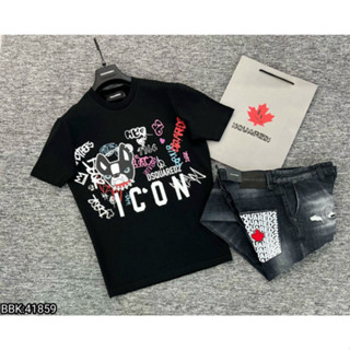 Hot 2024Áo Thun DSQ Nam Nữ Hình Cún Vải Conton Cao Cấp, Áo Phông DSQ ICON Boy Phố Hai màu Đen Trắng Thoáng Mát