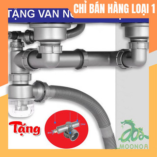 Bộ xiphong chậu rửa chén 2 hố ống cứng to thoát nước nhanh 2 cốc 11cm cốc ngắn tận dụng diện tích
