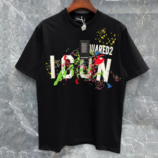 Áo phông nam nữ Dsq2 in hoạ tiết chữ ICON loang vảy sơn 7 màu siêu rẻ đẹp. Áo Thun cộc tay Unisex Form rông siêu hót2024