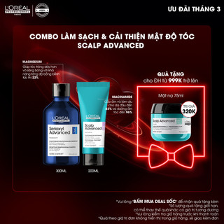 Combo làm sạch & giúp cải thiện mật độ tóc L'Oréal Professionnel Scalp Advanced - Dầu gội 300ml, Dưỡng chất 200ml