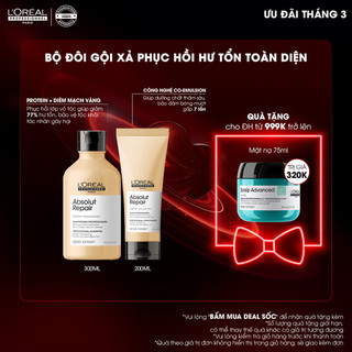 Combo Gội 300ml Absolut Repair & Dầu Xả Vitamino 200ml dưỡng tóc mềm mượt & phục hồi hư tổn toàn diện.