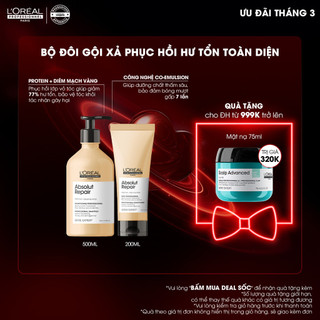 Combo Gội 500ml Absolut Repair & Dầu Xả Vitamino 200ml dưỡng tóc mềm mượt & phục hồi hư tổn toàn diện.